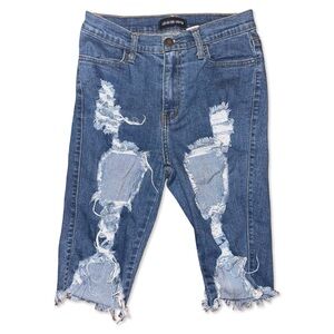 Fashion Mova Distressed About It Denim Knee Jorts Shorts | Medium Blue | Size M